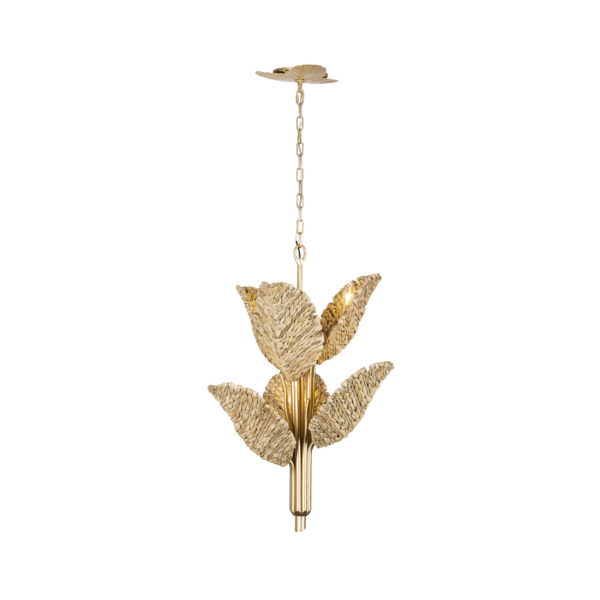 Banana Leaf 6-Lt Chandelier - French Gold/Natural Seagrass