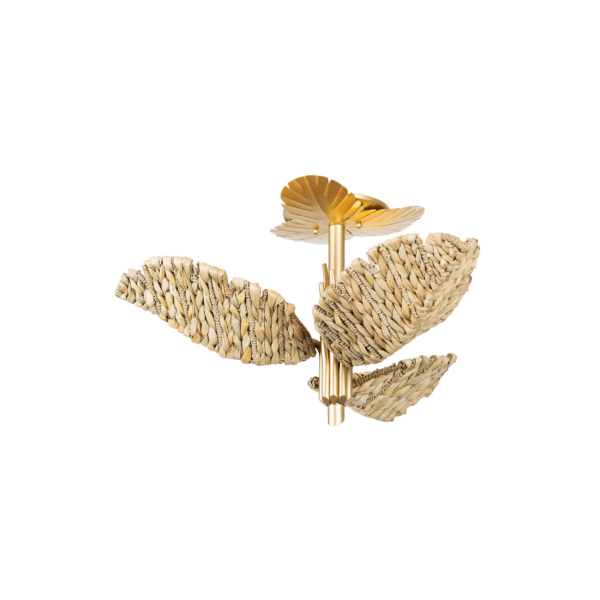 Banana Leaf 3-Lt Semi-Flush - French Gold/Natural Seagrass